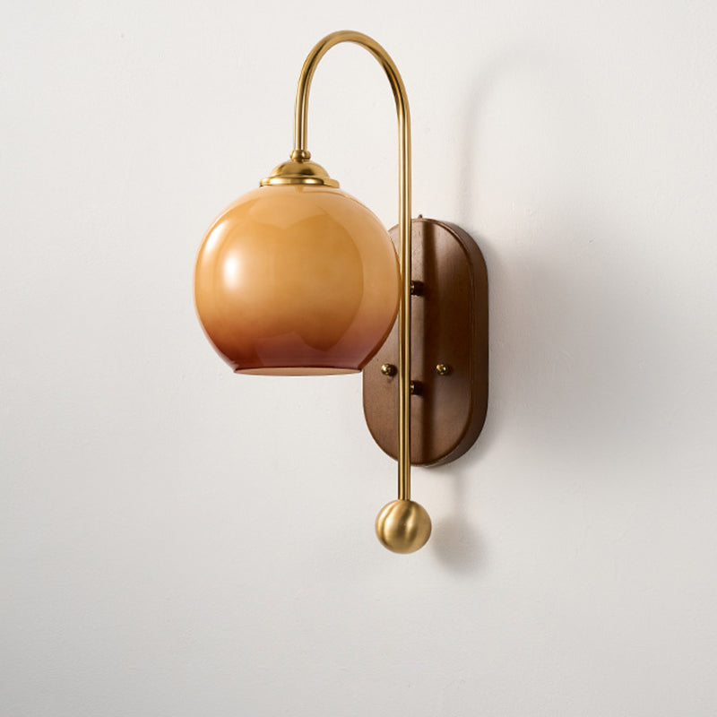 French Round Shade Metal Wood 1-Light Wall Sconce Lamp