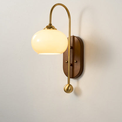 French Round Shade Metal Wood 1-Light Wall Sconce Lamp