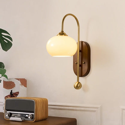 French Round Shade Metal Wood 1-Light Wall Sconce Lamp