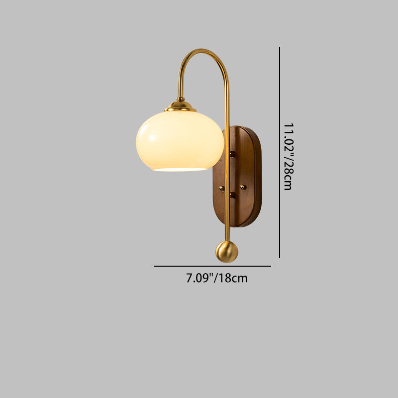 French Round Shade Metal Wood 1-Light Wall Sconce Lamp