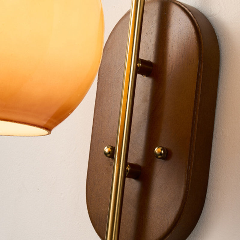 French Round Shade Metal Wood 1-Light Wall Sconce Lamp