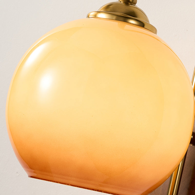 French Round Shade Metal Wood 1-Light Wall Sconce Lamp