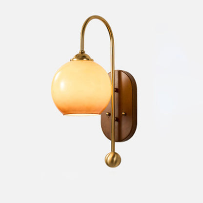 French Round Shade Metal Wood 1-Light Wall Sconce Lamp