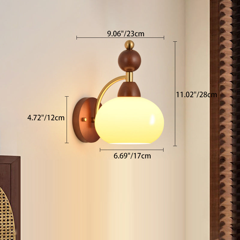 Glass Ball Shade Iron Wood 1-Light Wall Sconce Lamp