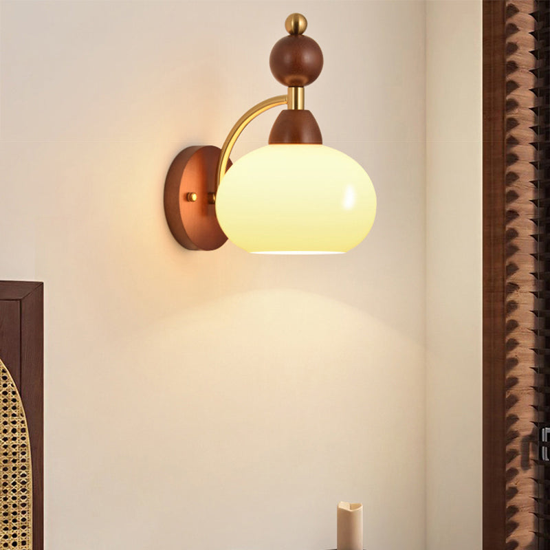 Glass Ball Shade Iron Wood 1-Light Wall Sconce Lamp