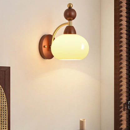 Glass Ball Shade Iron Wood 1-Light Wall Sconce Lamp