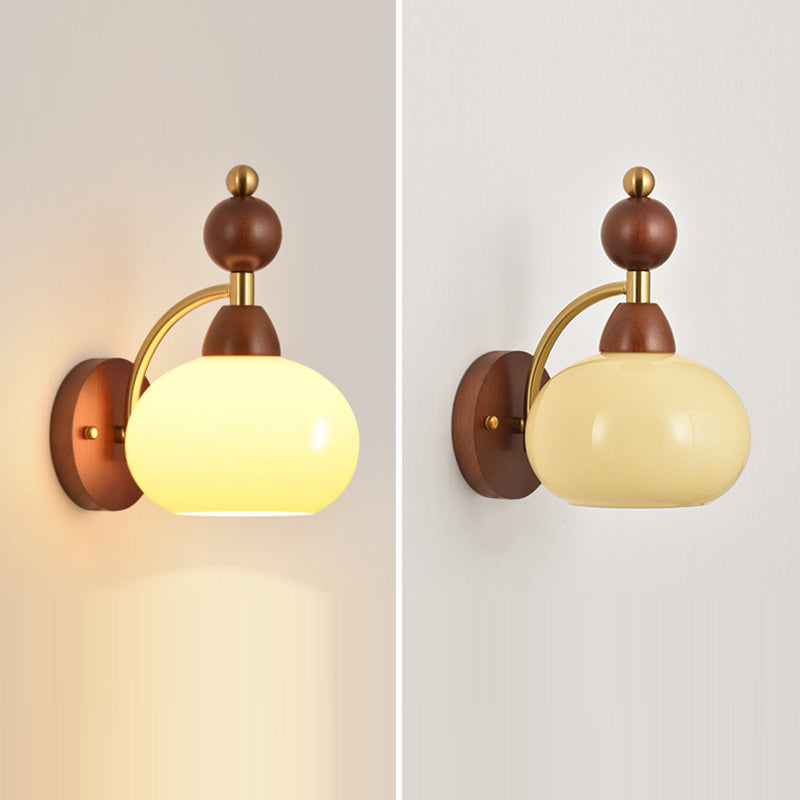 Glass Ball Shade Iron Wood 1-Light Wall Sconce Lamp