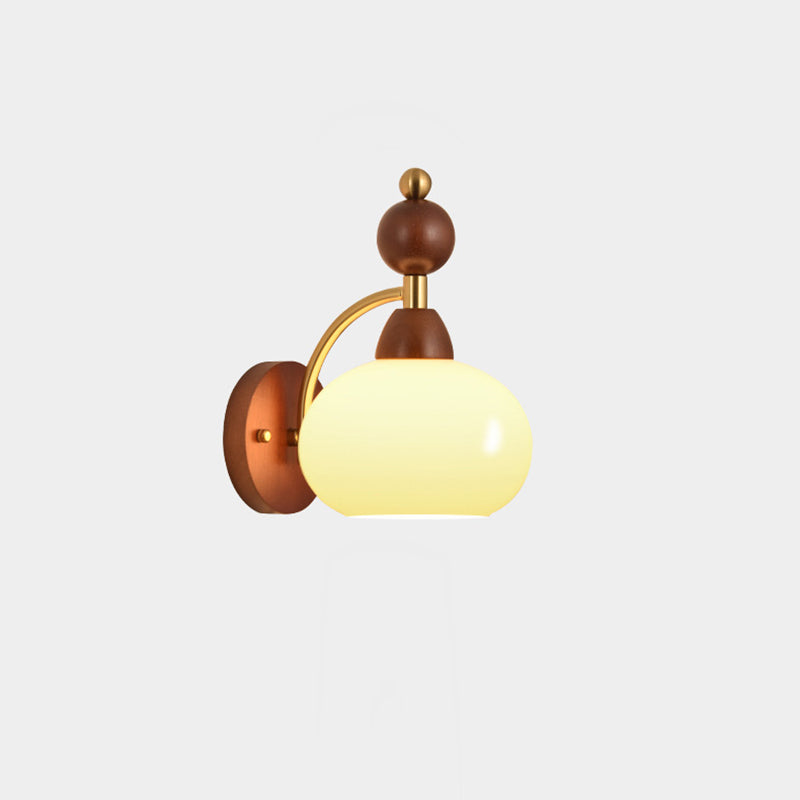Glass Ball Shade Iron Wood 1-Light Wall Sconce Lamp