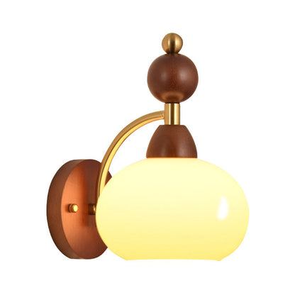 Glass Ball Shade Iron Wood 1-Light Wall Sconce Lamp