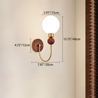 Glass Ball Shade Iron Wood 1-Light Wall Sconce Lamp