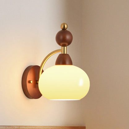 Glass Ball Shade Iron Wood 1-Light Wall Sconce Lamp