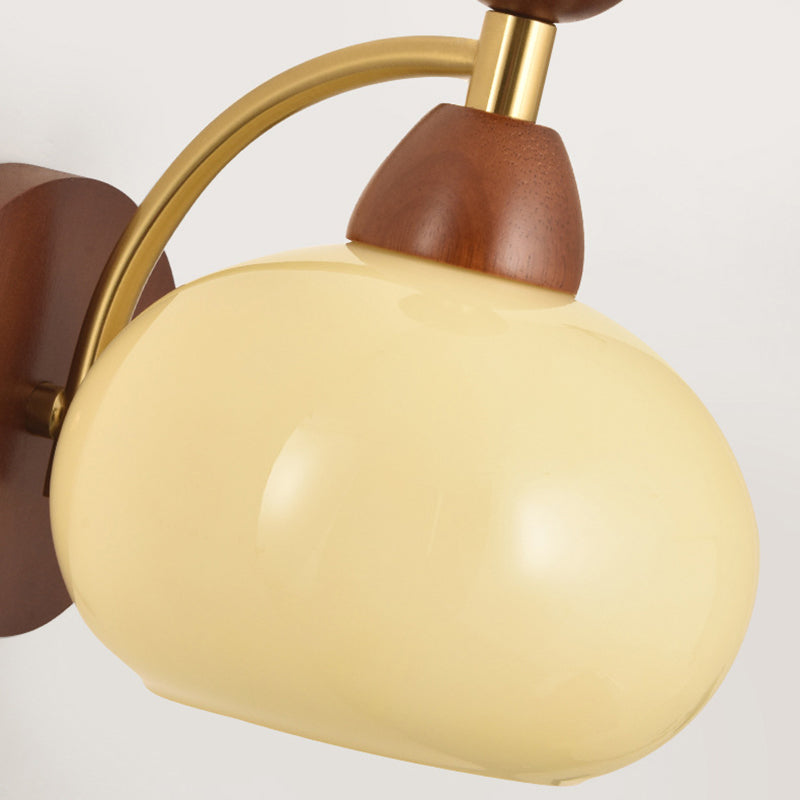Glass Ball Shade Iron Wood 1-Light Wall Sconce Lamp