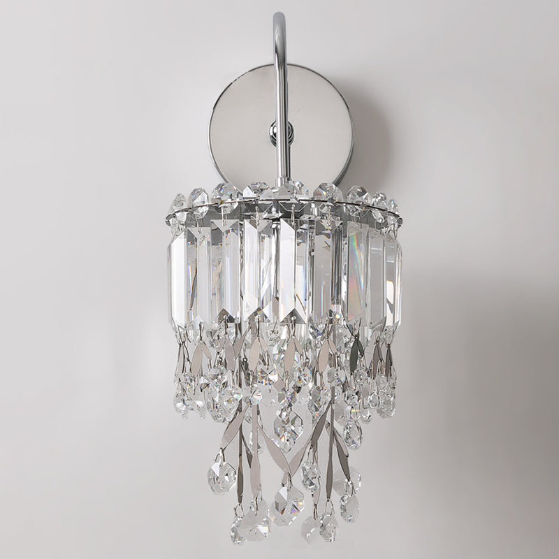 Round Crystal Stainless Steel 1-Light Wall Sconce Lamp