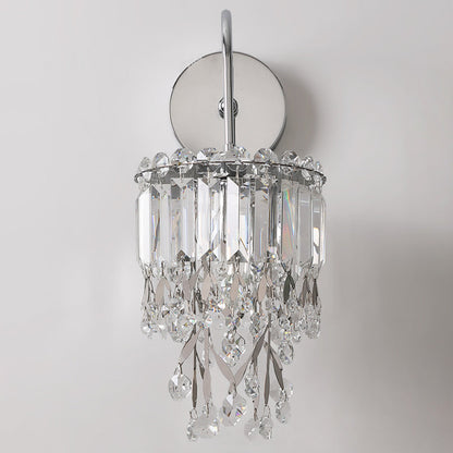 Round Crystal Stainless Steel 1-Light Wall Sconce Lamp