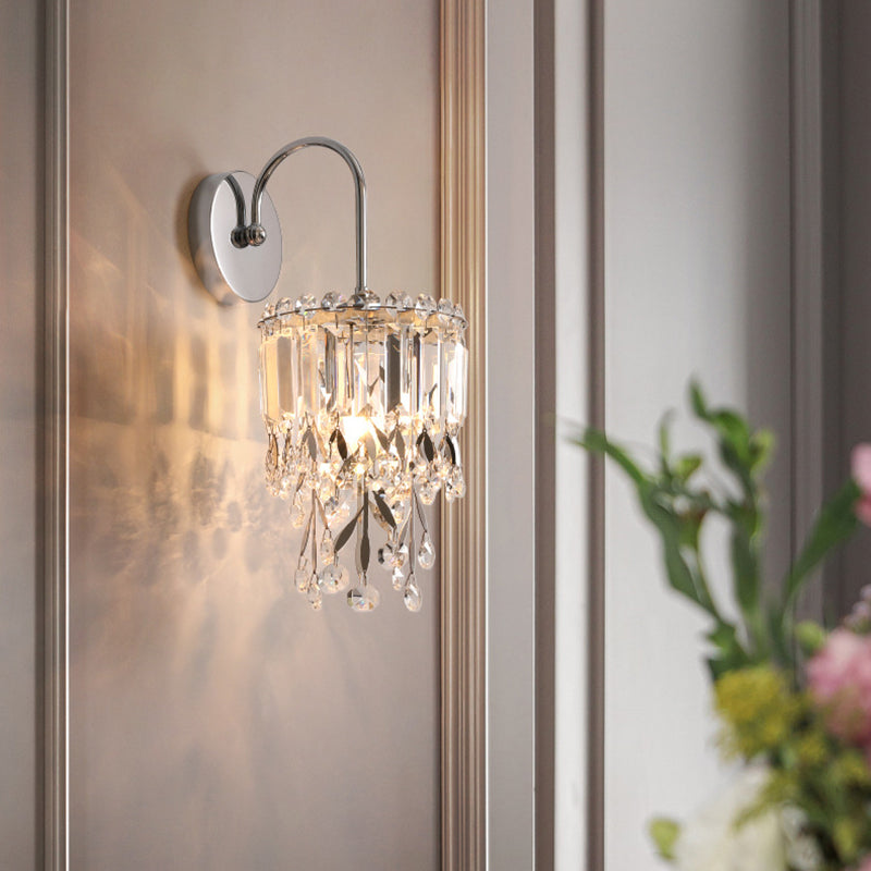 Round Crystal Stainless Steel 1-Light Wall Sconce Lamp