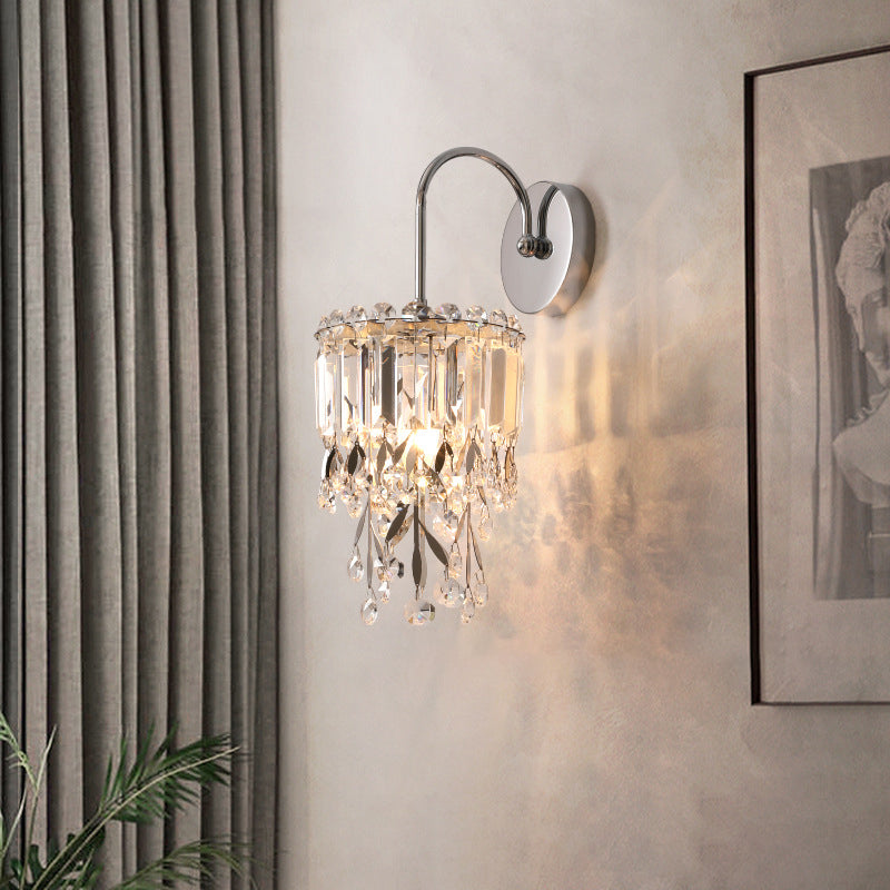 Round Crystal Stainless Steel 1-Light Wall Sconce Lamp