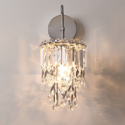 Round Crystal Stainless Steel 1-Light Wall Sconce Lamp