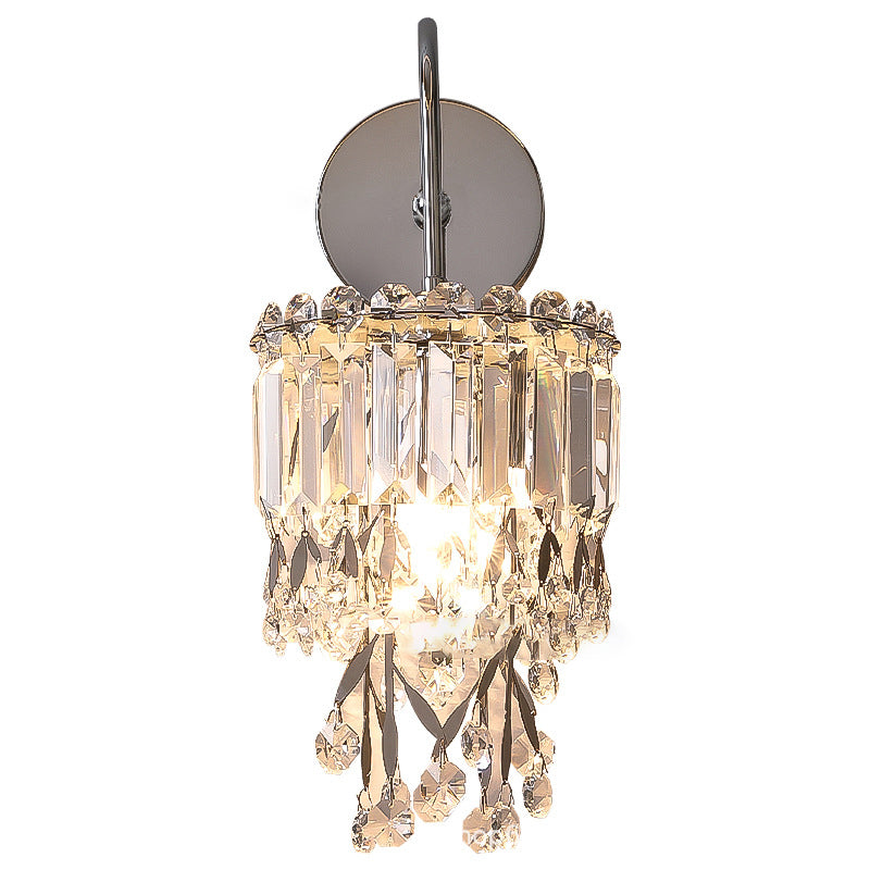 Round Crystal Stainless Steel 1-Light Wall Sconce Lamp