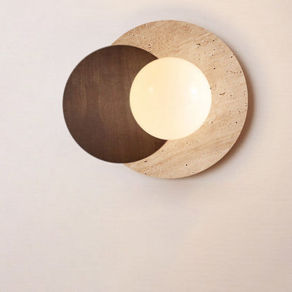 Japanese Travertine Solid Wood 1-Light Wall Sconce Lamp