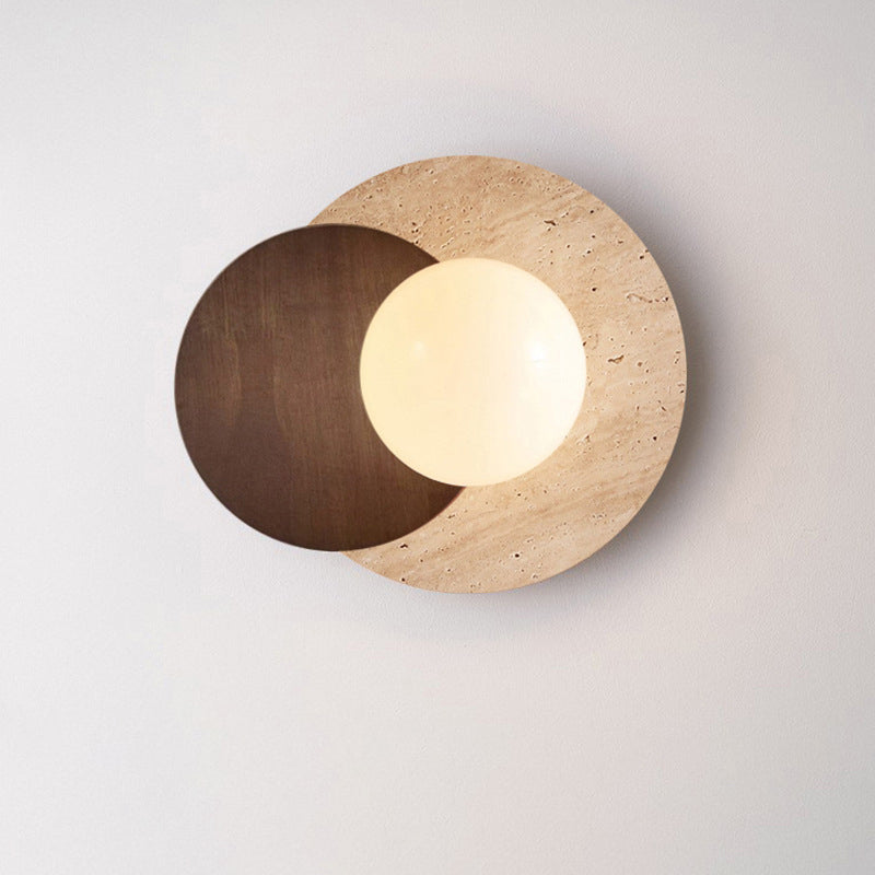 Japanese Travertine Solid Wood 1-Light Wall Sconce Lamp