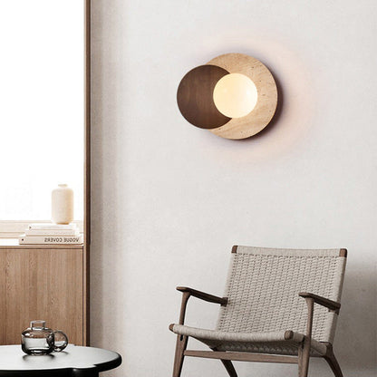 Japanese Travertine Solid Wood 1-Light Wall Sconce Lamp