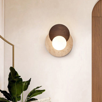 Japanese Travertine Solid Wood 1-Light Wall Sconce Lamp