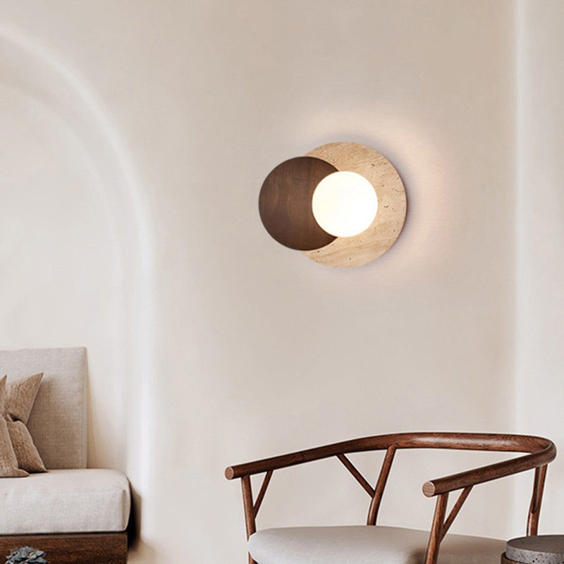 Japanese Travertine Solid Wood 1-Light Wall Sconce Lamp