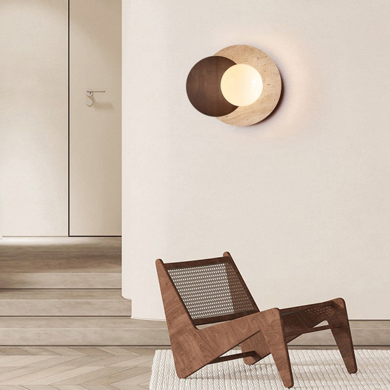 Japanese Travertine Solid Wood 1-Light Wall Sconce Lamp