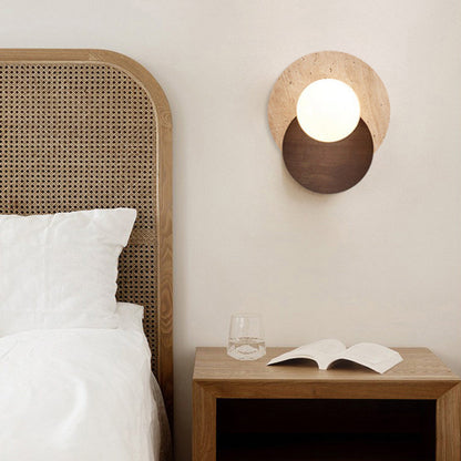 Japanese Travertine Solid Wood 1-Light Wall Sconce Lamp