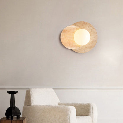 Japanese Travertine Solid Wood 1-Light Wall Sconce Lamp