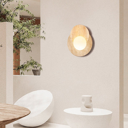 Japanese Travertine Solid Wood 1-Light Wall Sconce Lamp