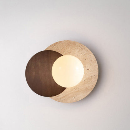 Japanese Travertine Solid Wood 1-Light Wall Sconce Lamp