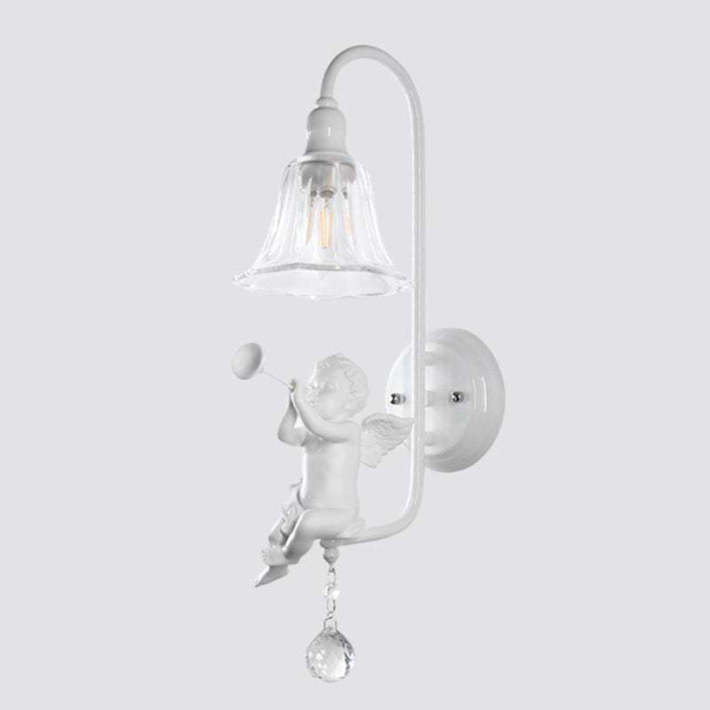 French Angel Trumpet Resin Crystal 1-Light Wall Sconce Lamp