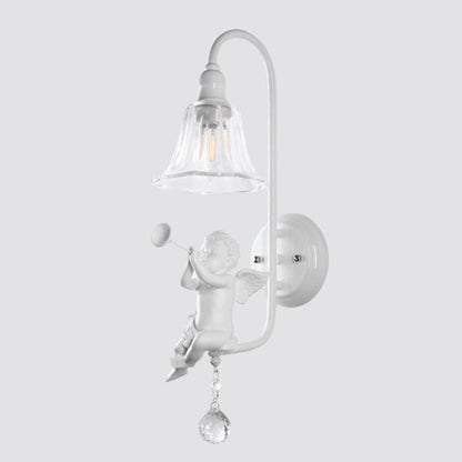 French Angel Trumpet Resin Crystal 1-Light Wall Sconce Lamp