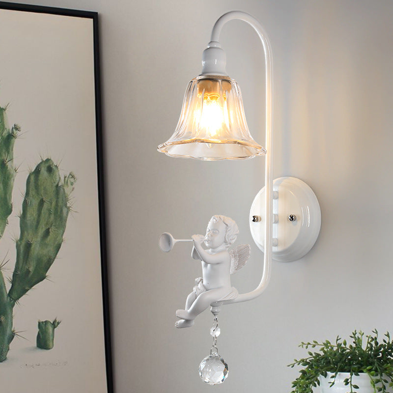 French Angel Trumpet Resin Crystal 1-Light Wall Sconce Lamp