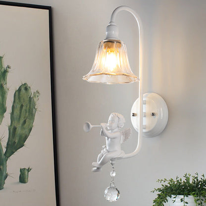 French Angel Trumpet Resin Crystal 1-Light Wall Sconce Lamp