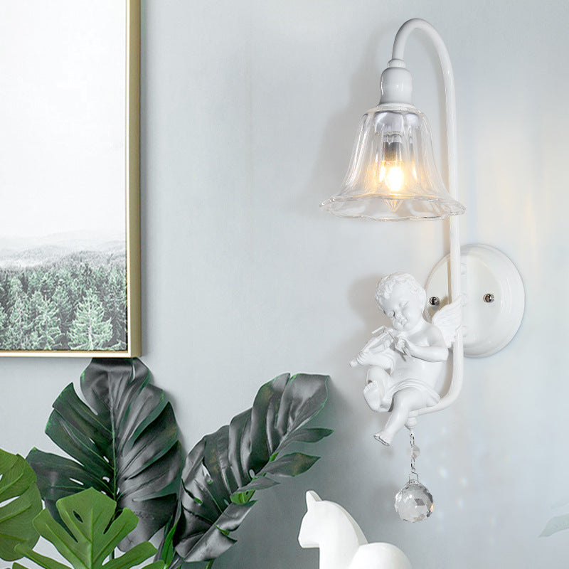 French Angel Trumpet Resin Crystal 1-Light Wall Sconce Lamp