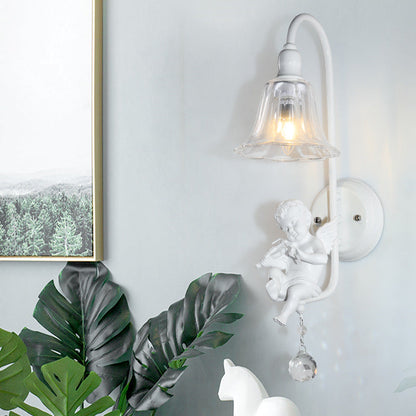 French Angel Trumpet Resin Crystal 1-Light Wall Sconce Lamp