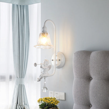 French Angel Trumpet Resin Crystal 1-Light Wall Sconce Lamp