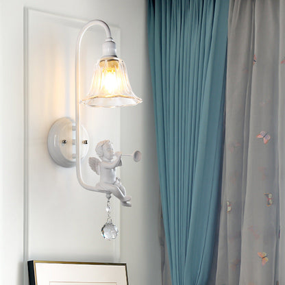 French Angel Trumpet Resin Crystal 1-Light Wall Sconce Lamp