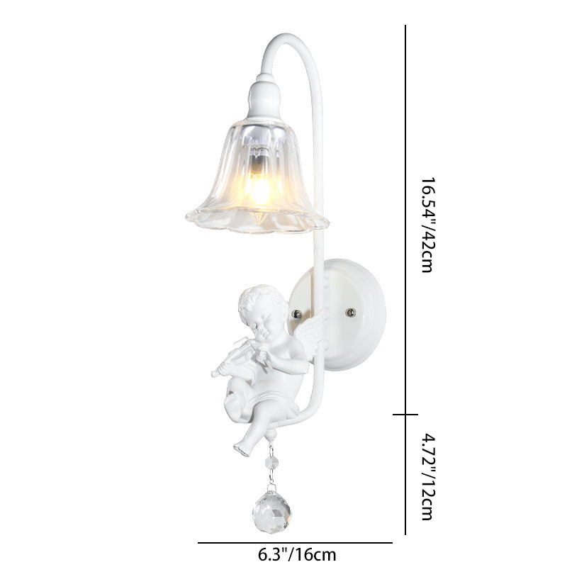 French Angel Trumpet Resin Crystal 1-Light Wall Sconce Lamp