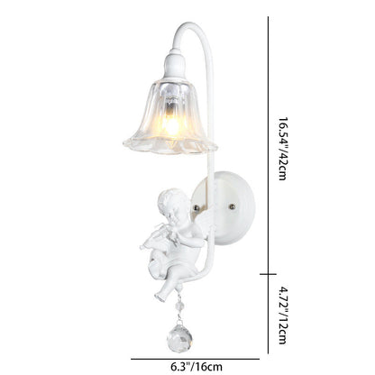 French Angel Trumpet Resin Crystal 1-Light Wall Sconce Lamp