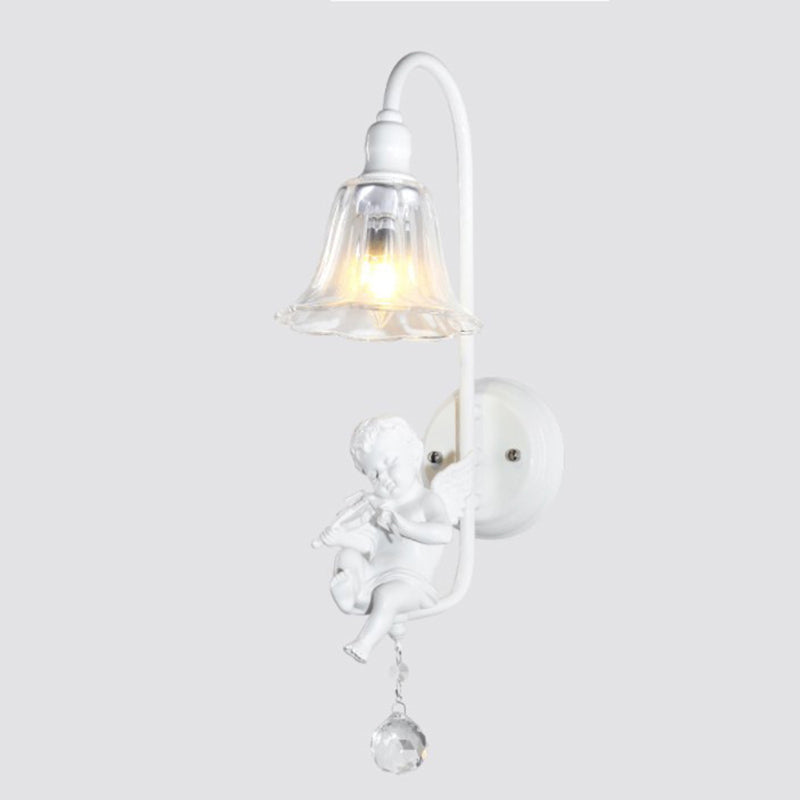 French Angel Trumpet Resin Crystal 1-Light Wall Sconce Lamp