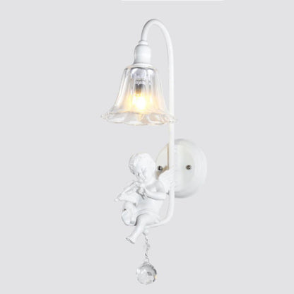French Angel Trumpet Resin Crystal 1-Light Wall Sconce Lamp
