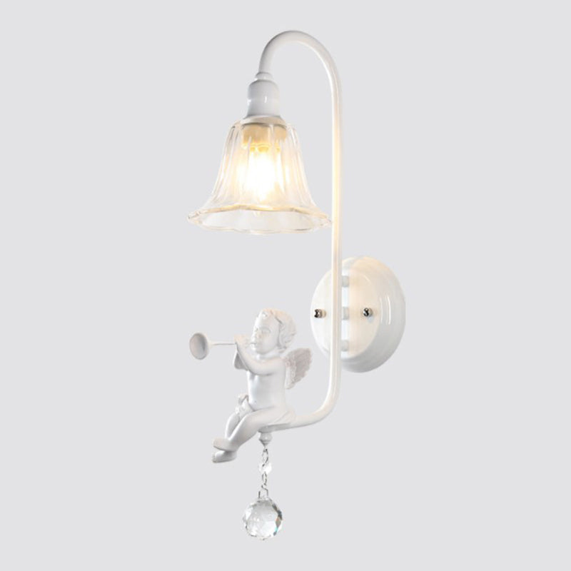 French Angel Trumpet Resin Crystal 1-Light Wall Sconce Lamp