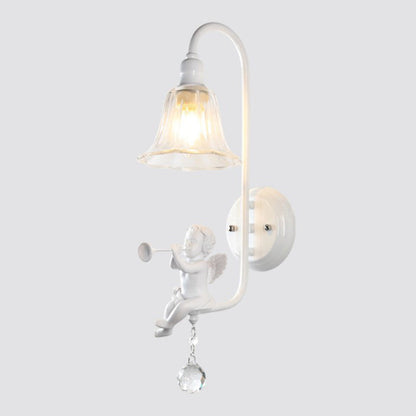 French Angel Trumpet Resin Crystal 1-Light Wall Sconce Lamp