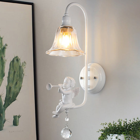 French Angel Trumpet Resin Crystal 1-Light Wall Sconce Lamp