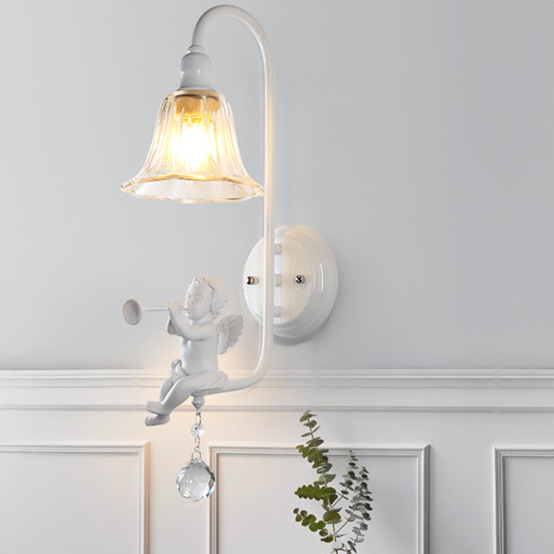 French Angel Trumpet Resin Crystal 1-Light Wall Sconce Lamp