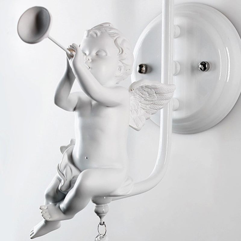 French Angel Trumpet Resin Crystal 1-Light Wall Sconce Lamp