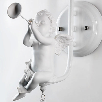 French Angel Trumpet Resin Crystal 1-Light Wall Sconce Lamp